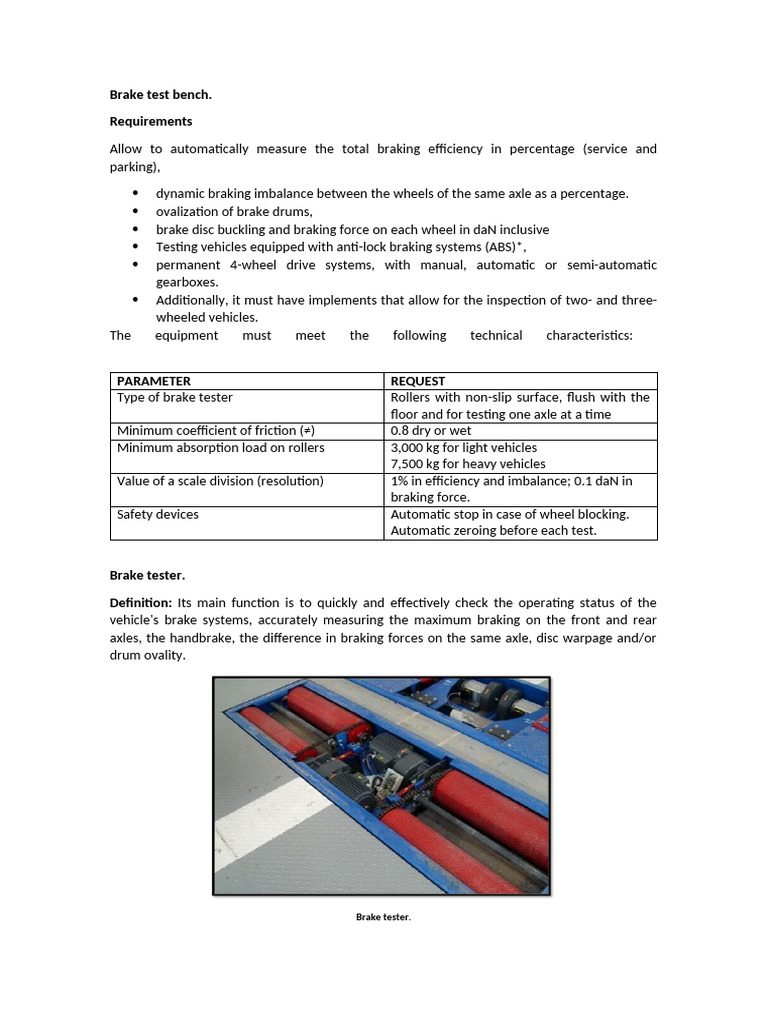 Vehicle Brake Test Bench Specifications | PDF | Brake | Anti Lock ...