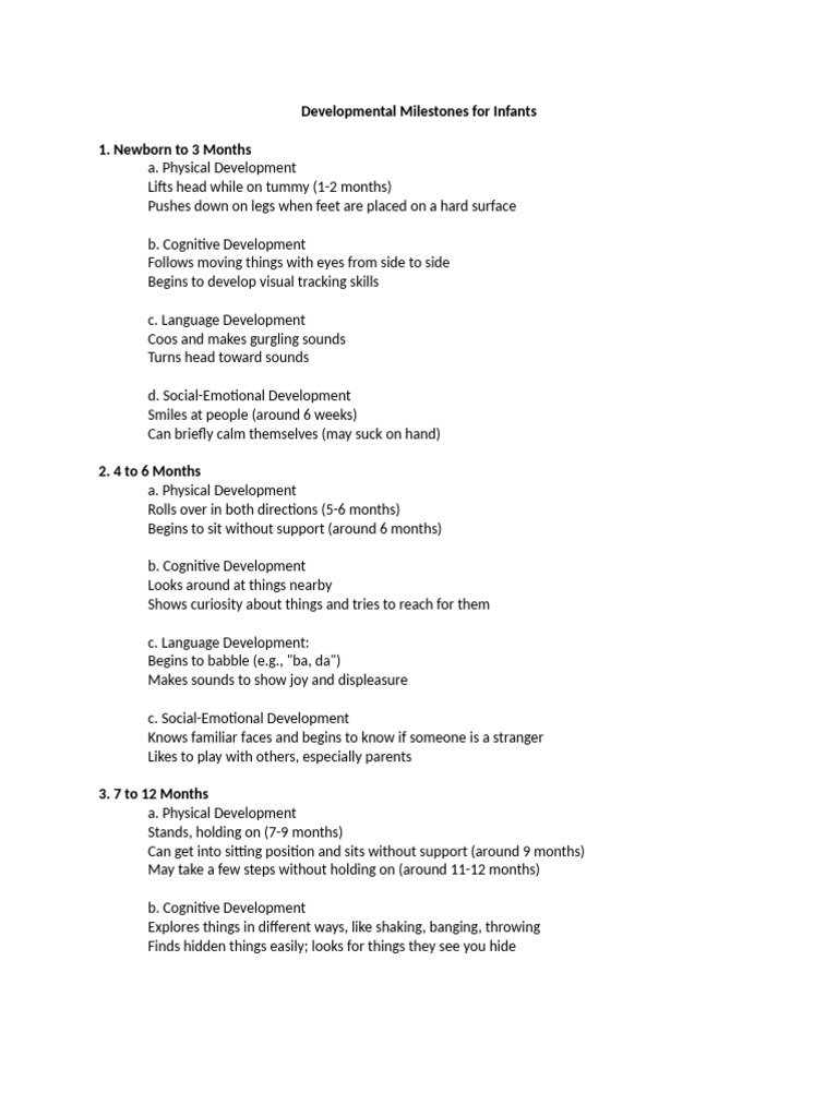 Developmental Milestones For Infants | PDF | Infants | Child Development