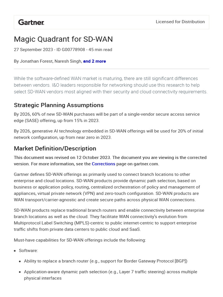 2024 Gartner SD-WAN Magic Quadrant | PDF | Cloud Computing | Computer ...