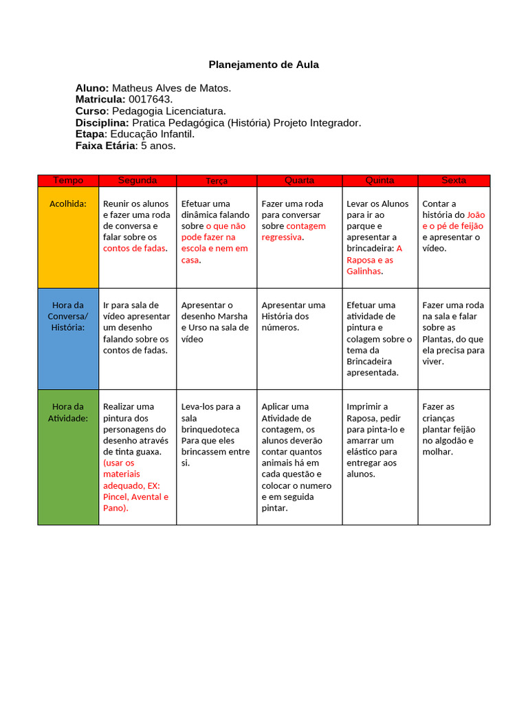 Planejamento de Aula | PDF | Pedagogia