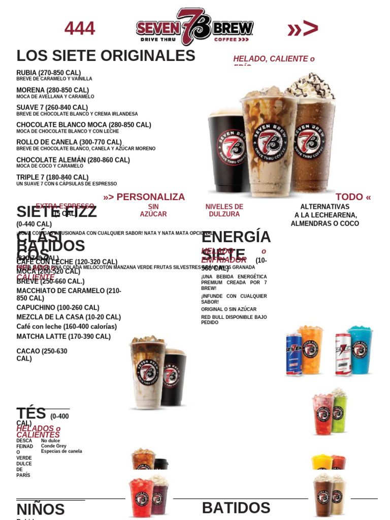 Menú de Seven Brew: Bebidas y Calorías | PDF | café | Helado