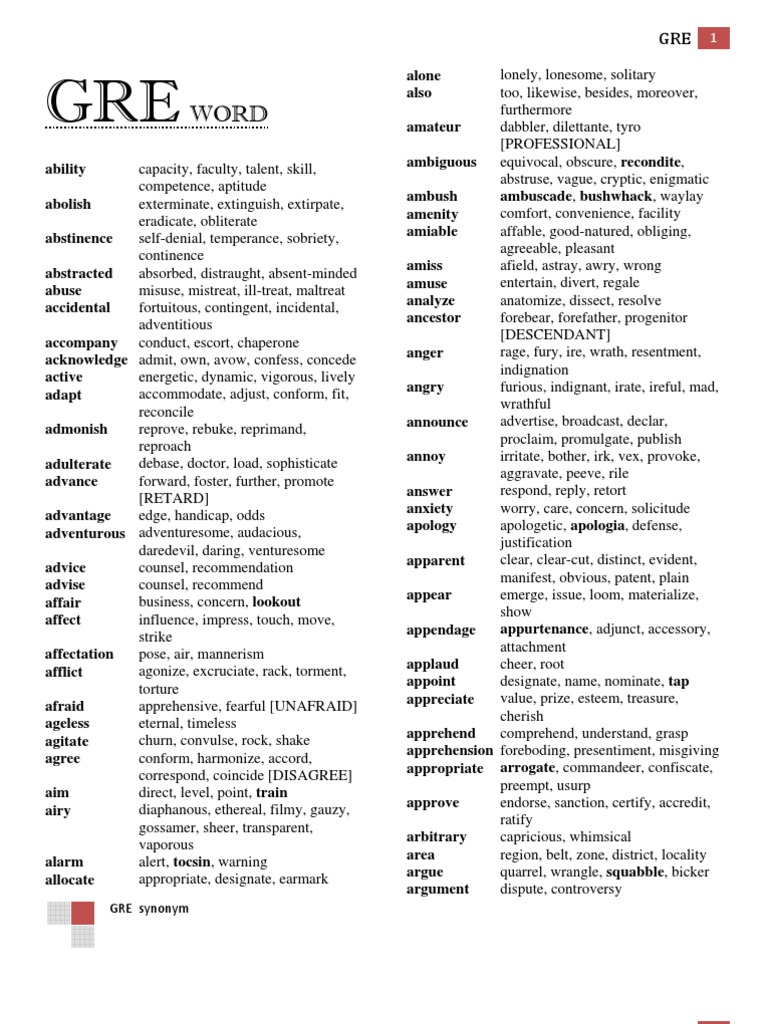 Gre synonyms guide | pdf