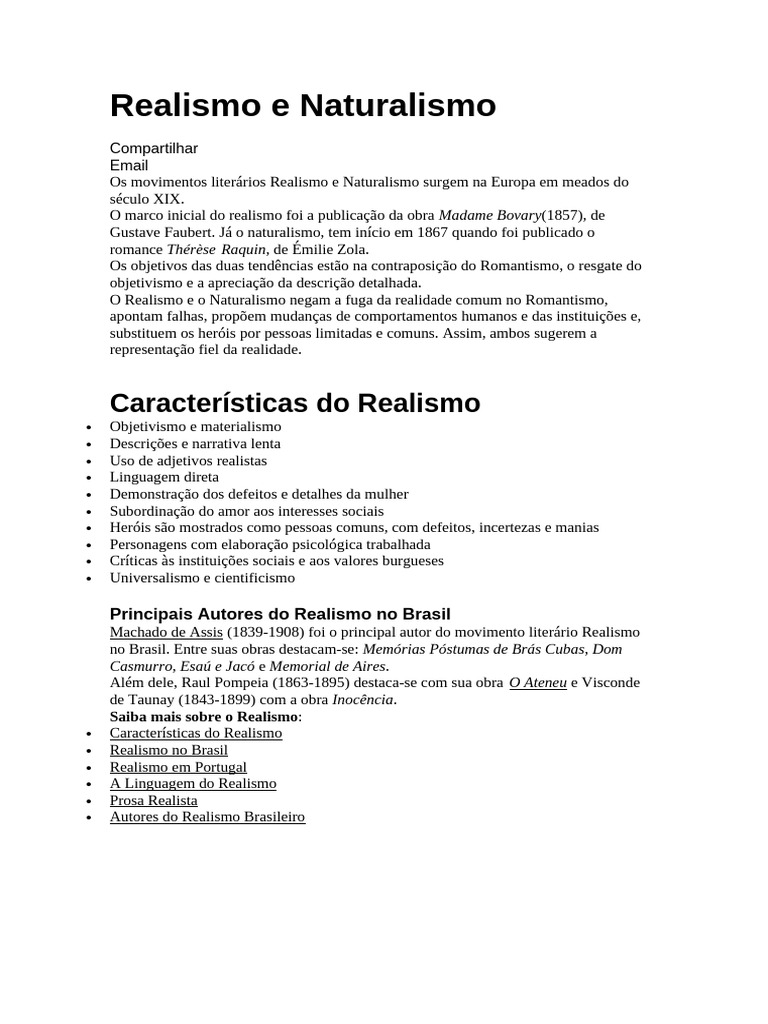 Realismo e Naturalismo na Literatura | PDF | Realismo (artes)