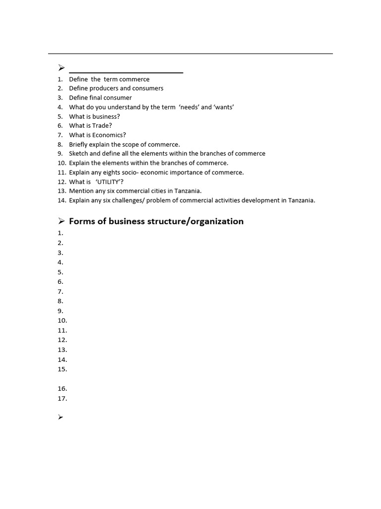 Commerce Review Questions and Concepts | PDF | Partnership | Sole ...
