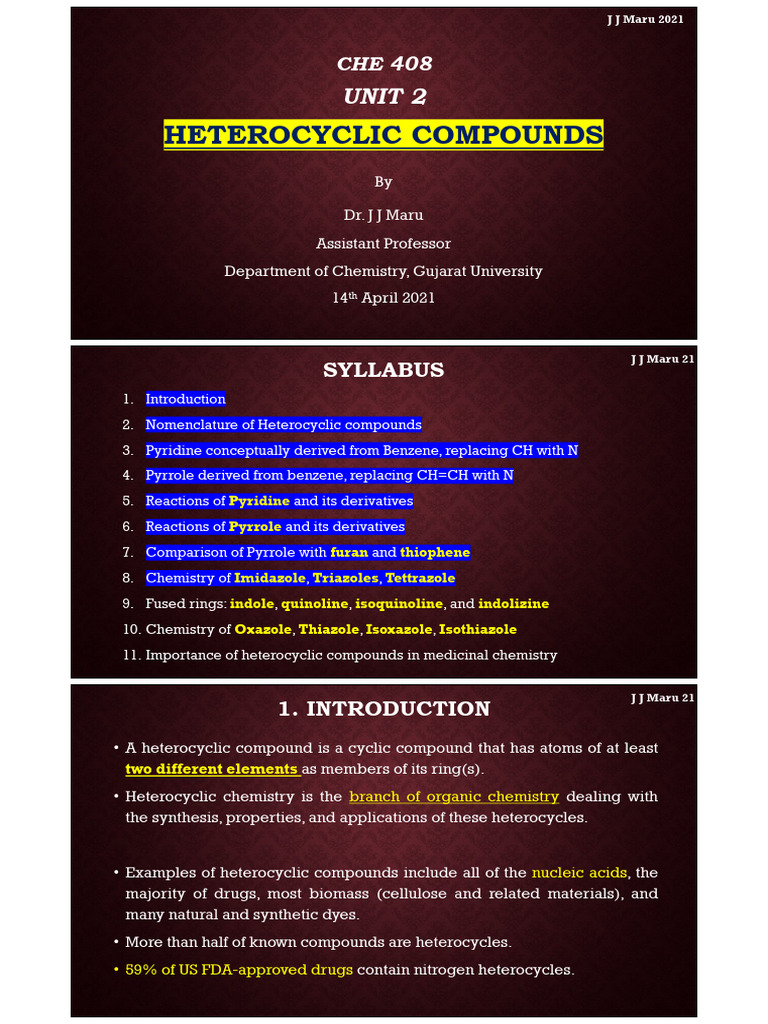 Heterocyclic Compounds Overview | PDF | Pyridine | Heterocyclic Compound