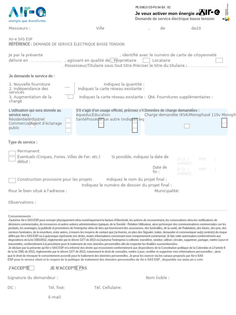 Formulaire Air e | PDF