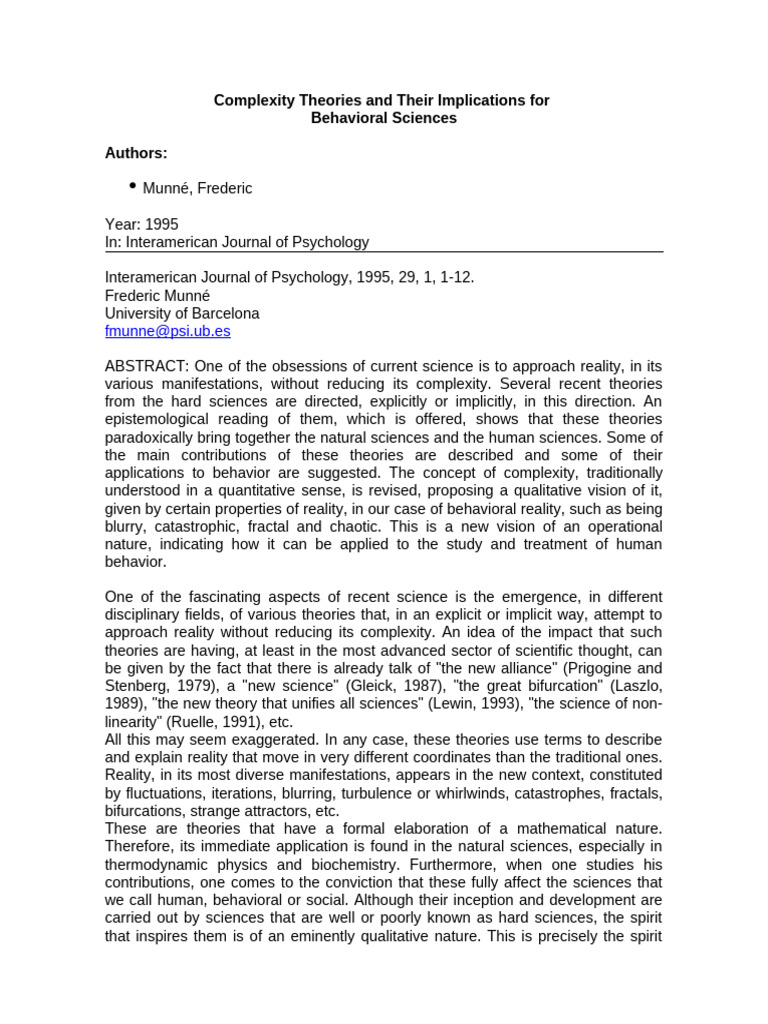 Myth and Theories of Complexity and Their Implications in The ...