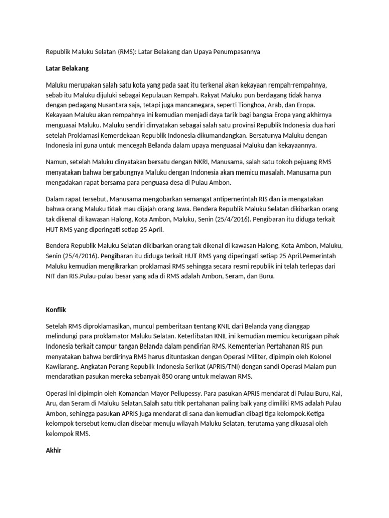 Sejarah Pemberontakan RMS Maluku Selatan | PDF