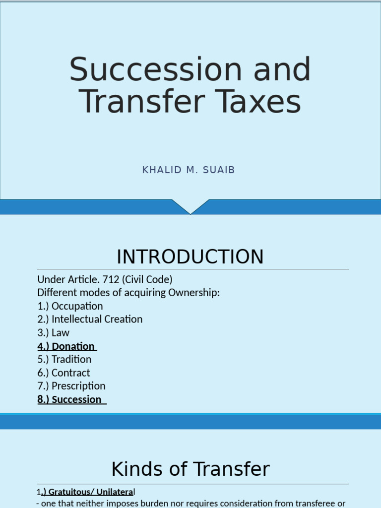 Understanding Succession and Transfer Taxes | PDF | Civil Law (Common ...