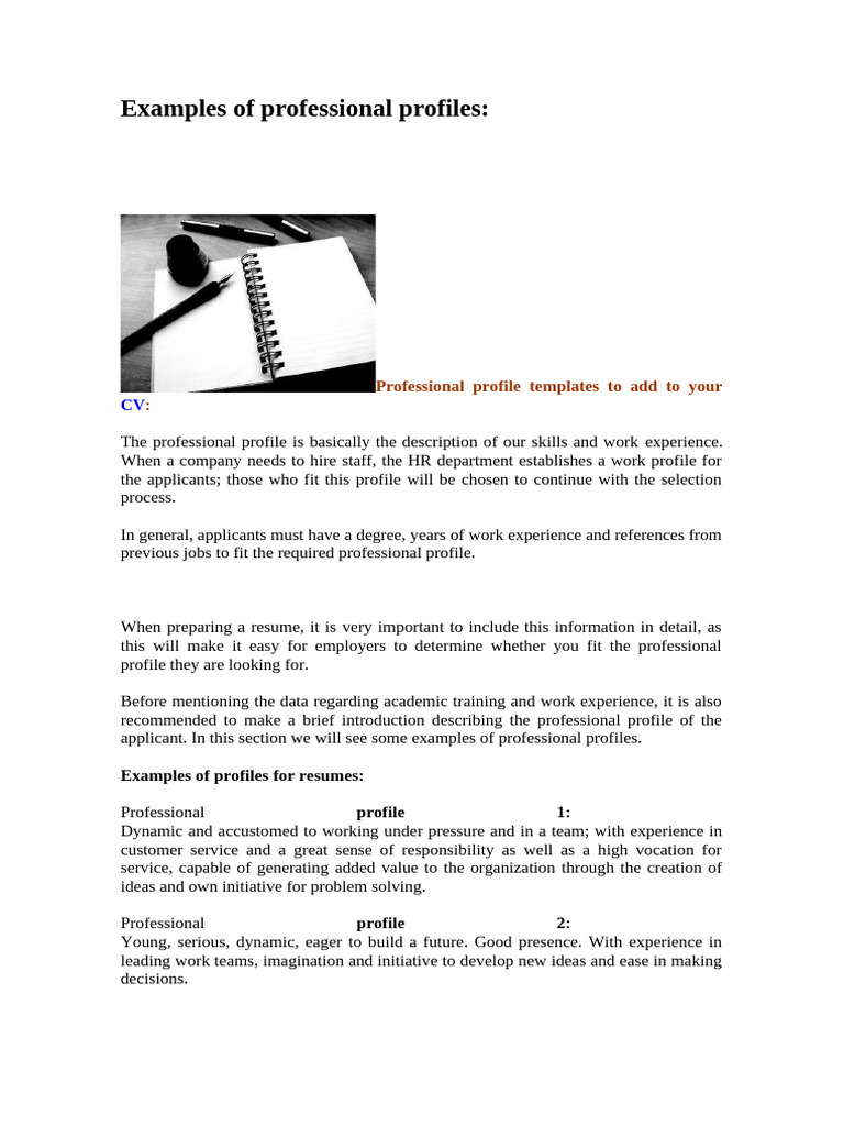 Defining Professional Profiles for Resumes | PDF | Procedural Knowledge ...
