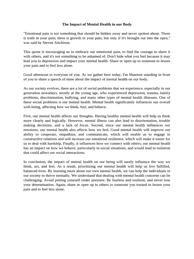 Effects of Mental Health on Well-Being | PDF | Mental Health | Pain