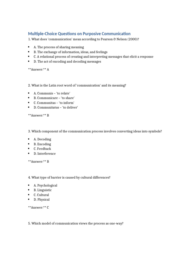 Purposive Communication Quiz Questions | PDF | Communication | Human ...