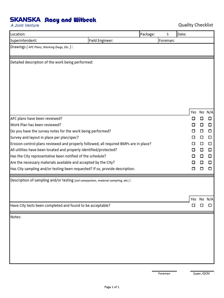 Construction Quality Checklist Template | PDF | Earth Sciences | Soil ...
