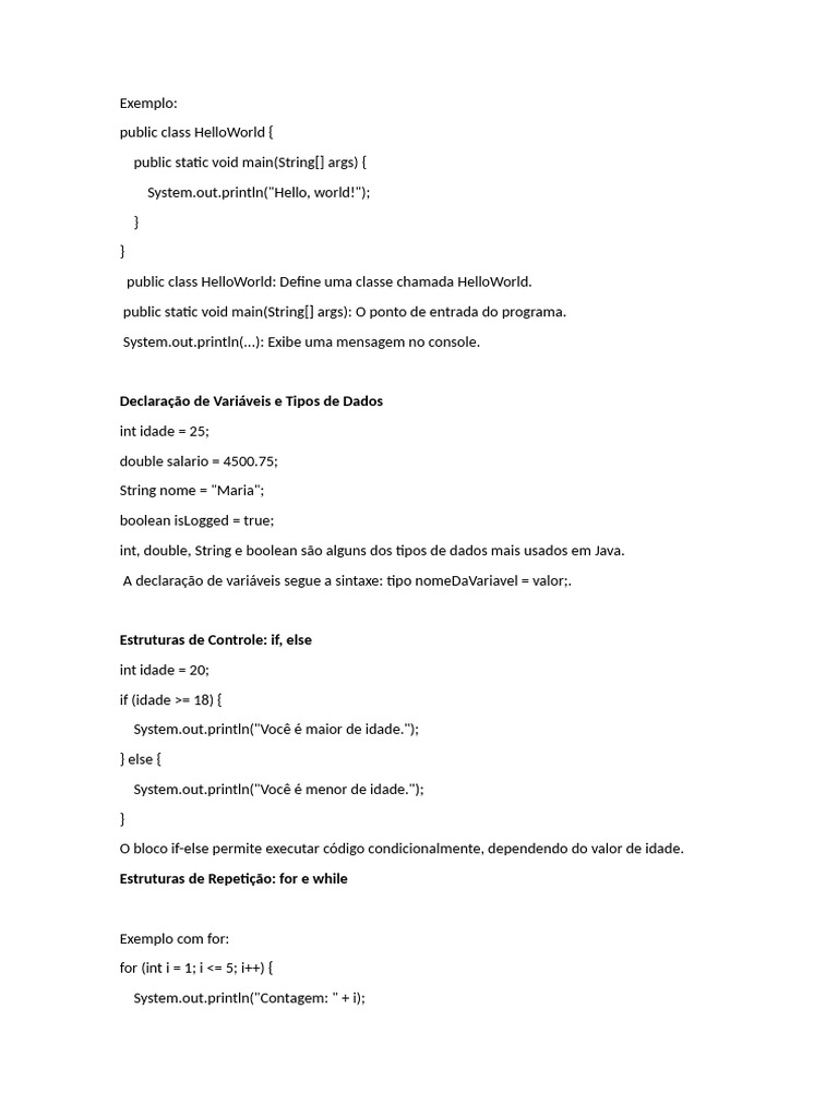 Fundamentos de Programação em Java | PDF | Controle de fluxo | Ciência ...