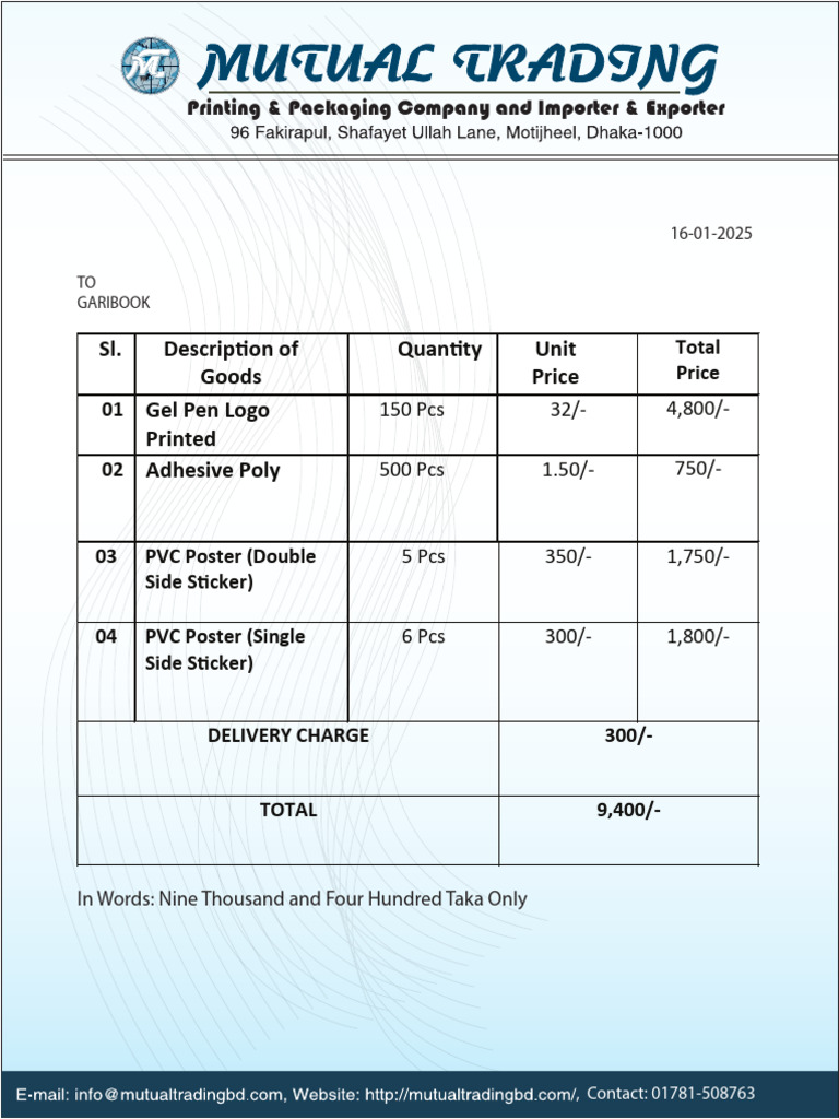 Invoice for Printing and Packaging Services | PDF