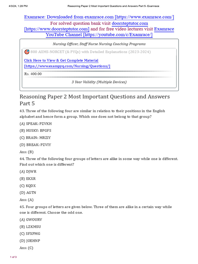 Reasoning Paper 2 Q&A Part 5 Guide | PDF | Linguistics