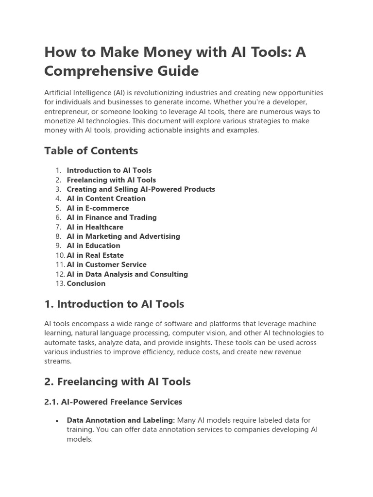 Monetizing AI Tools: A Guide to Profits | PDF | Artificial Intelligence ...