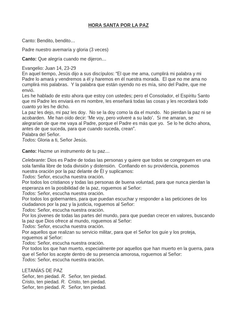 Hora Santa por la Paz y Vocaciones | PDF | eucaristía | Cristo (título)