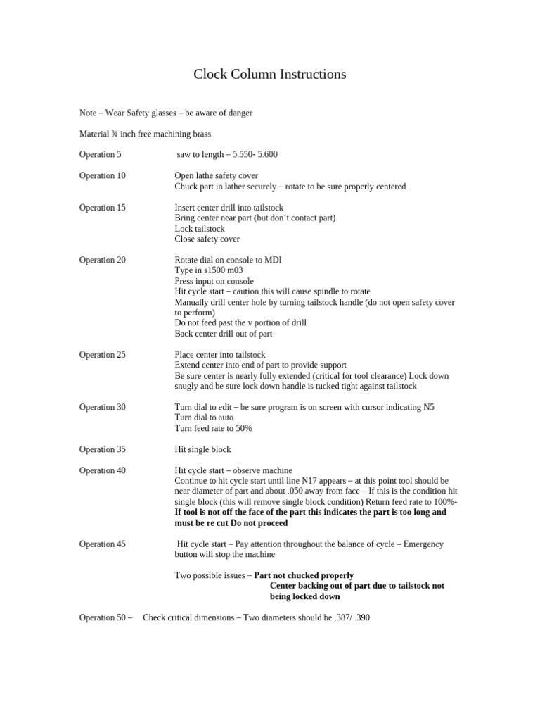 Clock Column Machining Instructions | PDF | Drill | Industrial Processes