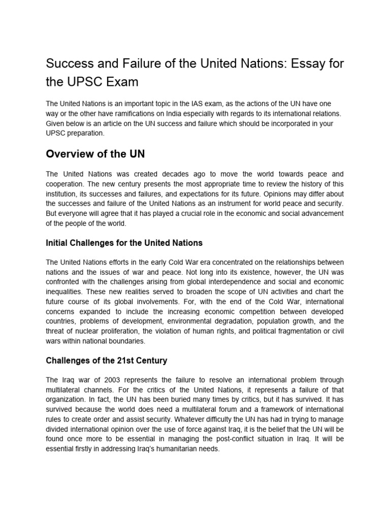 UN Successes and Failures for UPSC Exam | PDF | United Nations ...