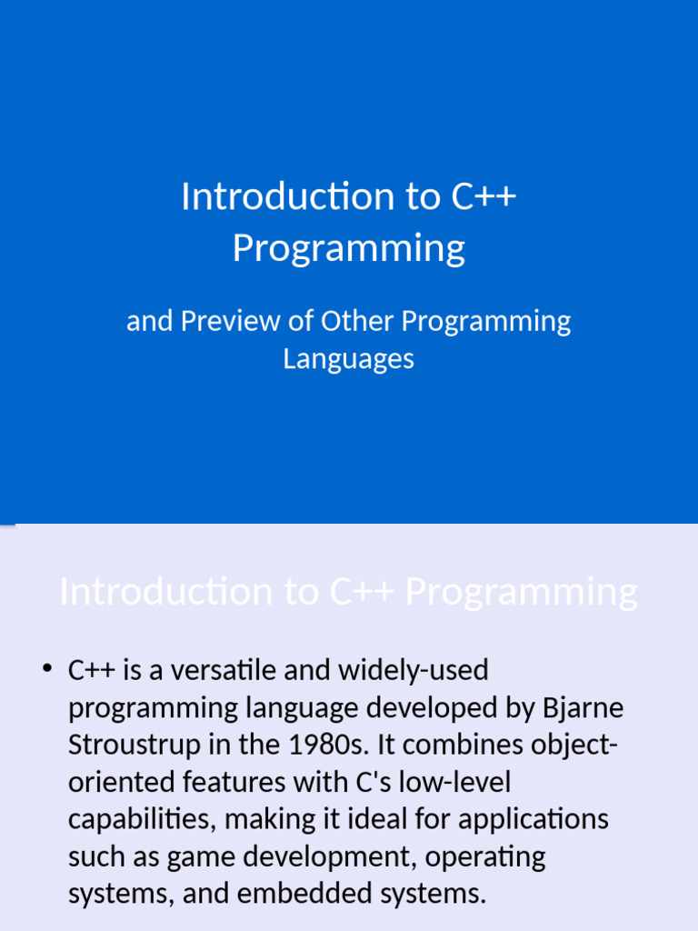 Introduction To CPP and Other Languages Designed | PDF