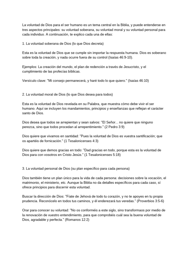 La Voluntad de Dios Para El Ser Humano Es Un Tema Central en La Biblia ...