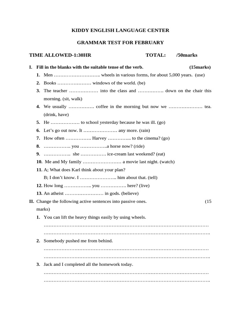 Grammar Test February 2024 | PDF