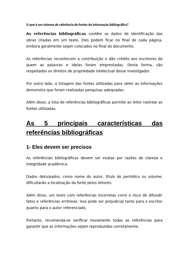 Características das Referências Bibliográficas | PDF | Bibliografia ...