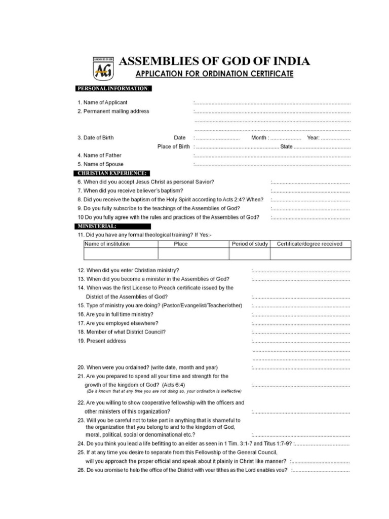 AGI Application for ordination certificate (03) (2) | PDF