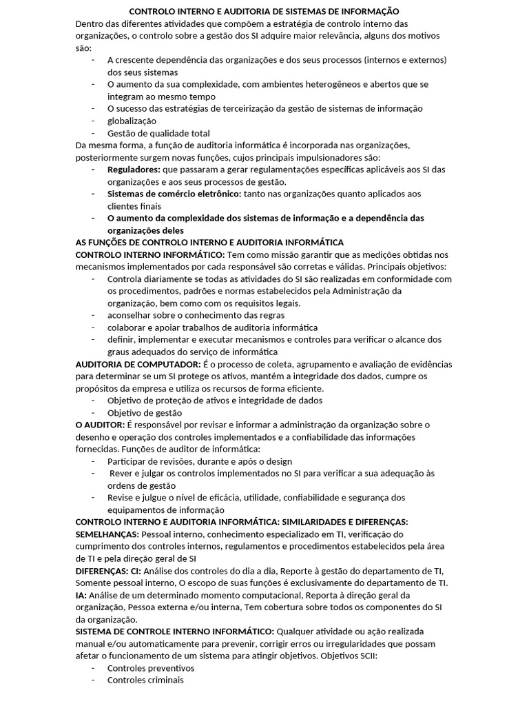 Controle Interno e Auditoria de SI | PDF | Cobit | Tecnologia da Informação