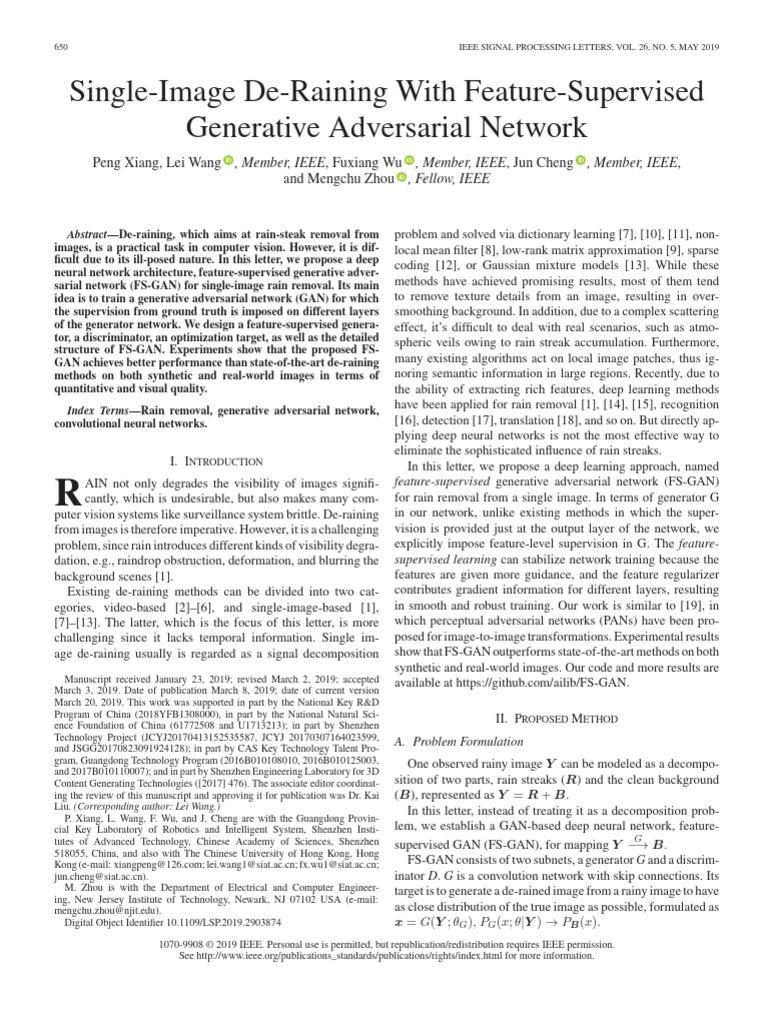 Single-Image Rain Removal Using FS-GAN | PDF | Deep Learning | Computer ...
