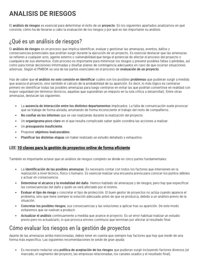 Análisis de Riesgos en Proyectos | PDF | Análisis FODA | Riesgo