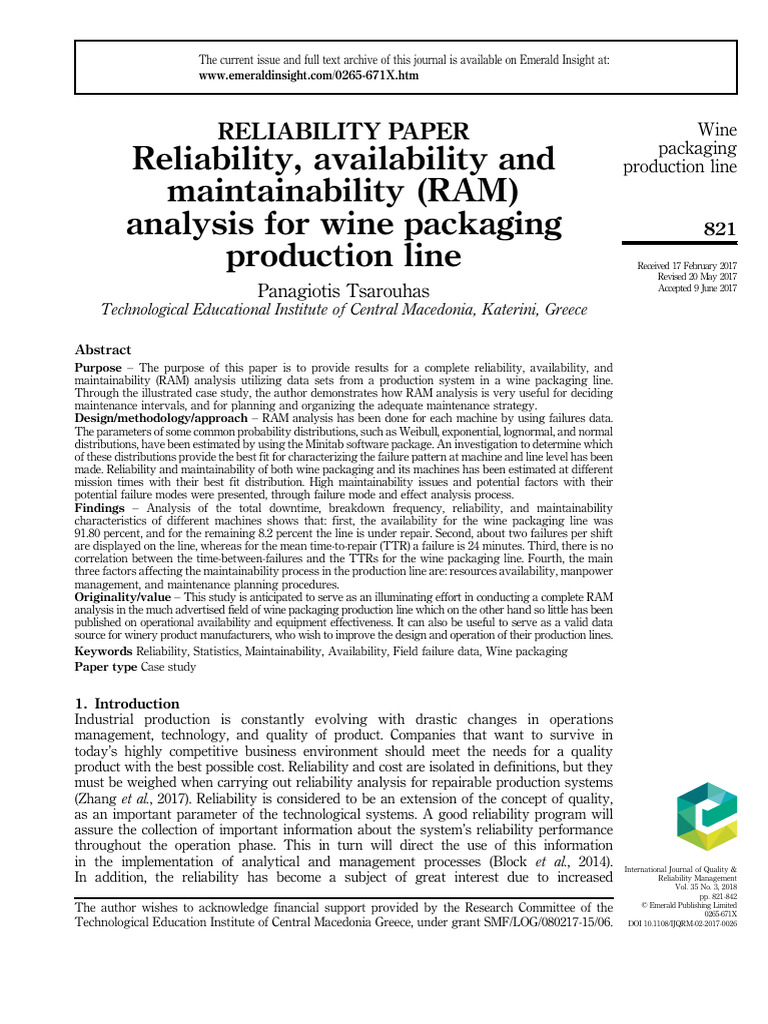 Wine Packaging Line RAM Analysis | PDF | Reliability Engineering | Skewness
