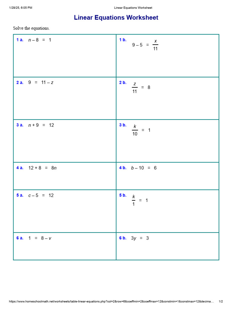 Linear Equations Worksheet | PDF | Equations | Mathematical Objects