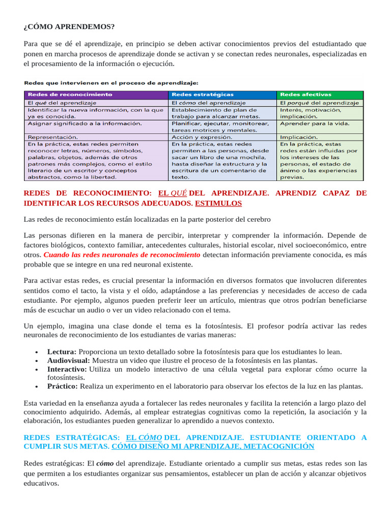 Redes Neuronales en el Aprendizaje | PDF | Aprendizaje | Plan de estudios