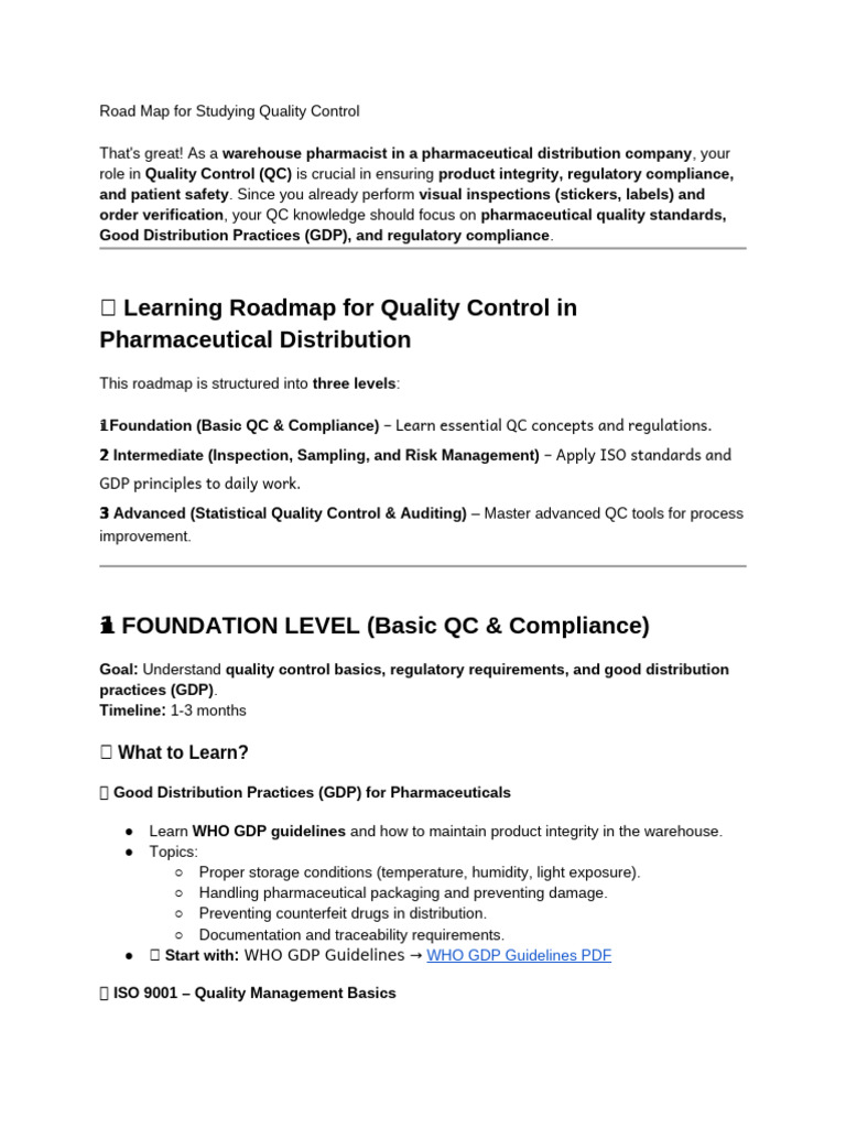 Quality Control Study Roadmap for Pharmacies | PDF | Quality Management ...