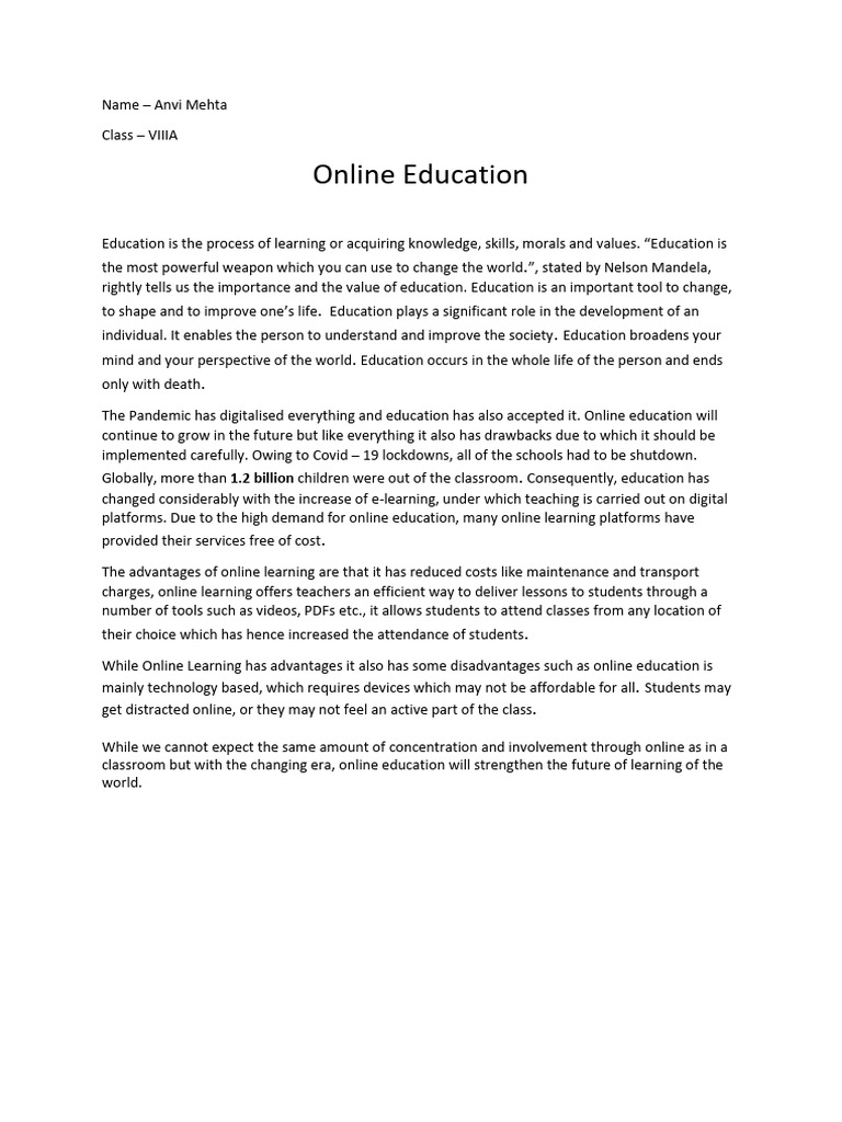 Online Education: Pros and Cons | PDF