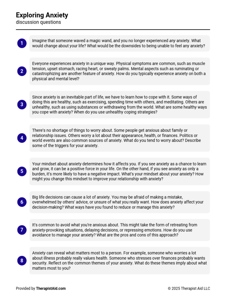 Anxiety Discussion Questions Guide Pdf Anxiety Mental Health