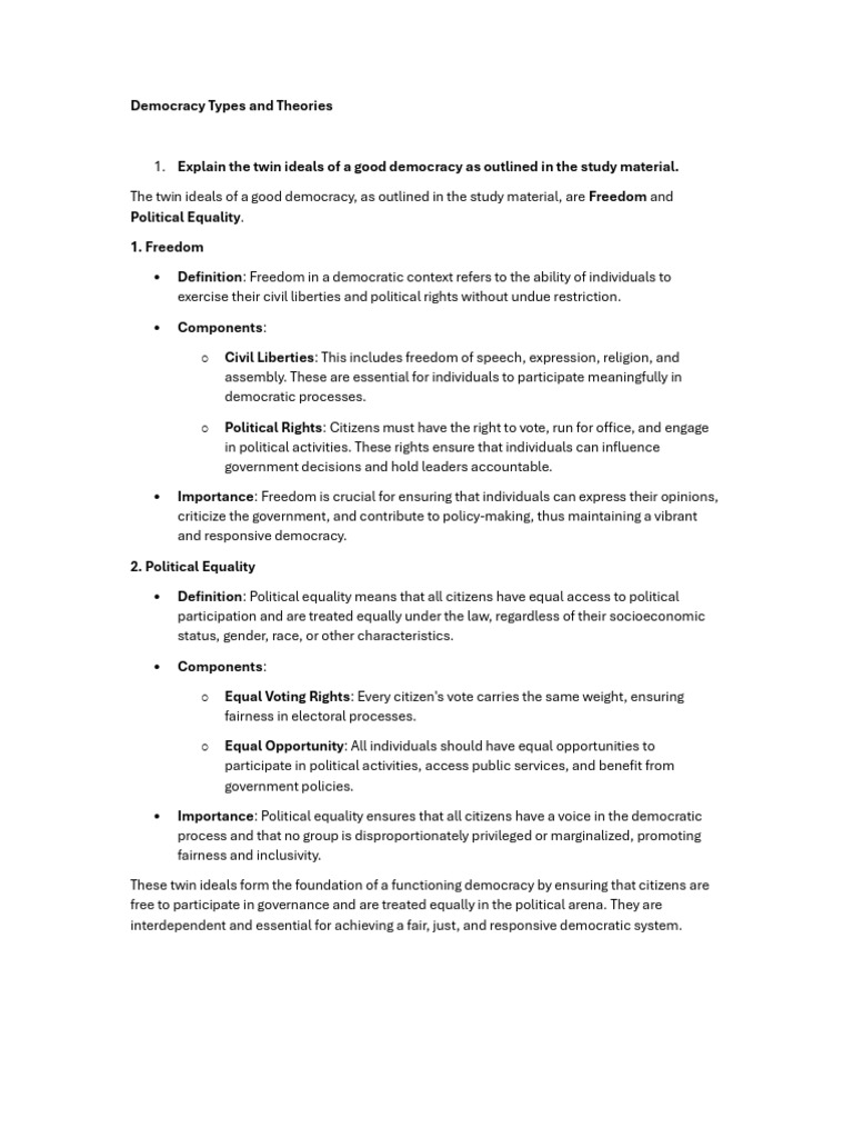 Types and Theories of Democracy Explained | PDF | Democracy | Political ...