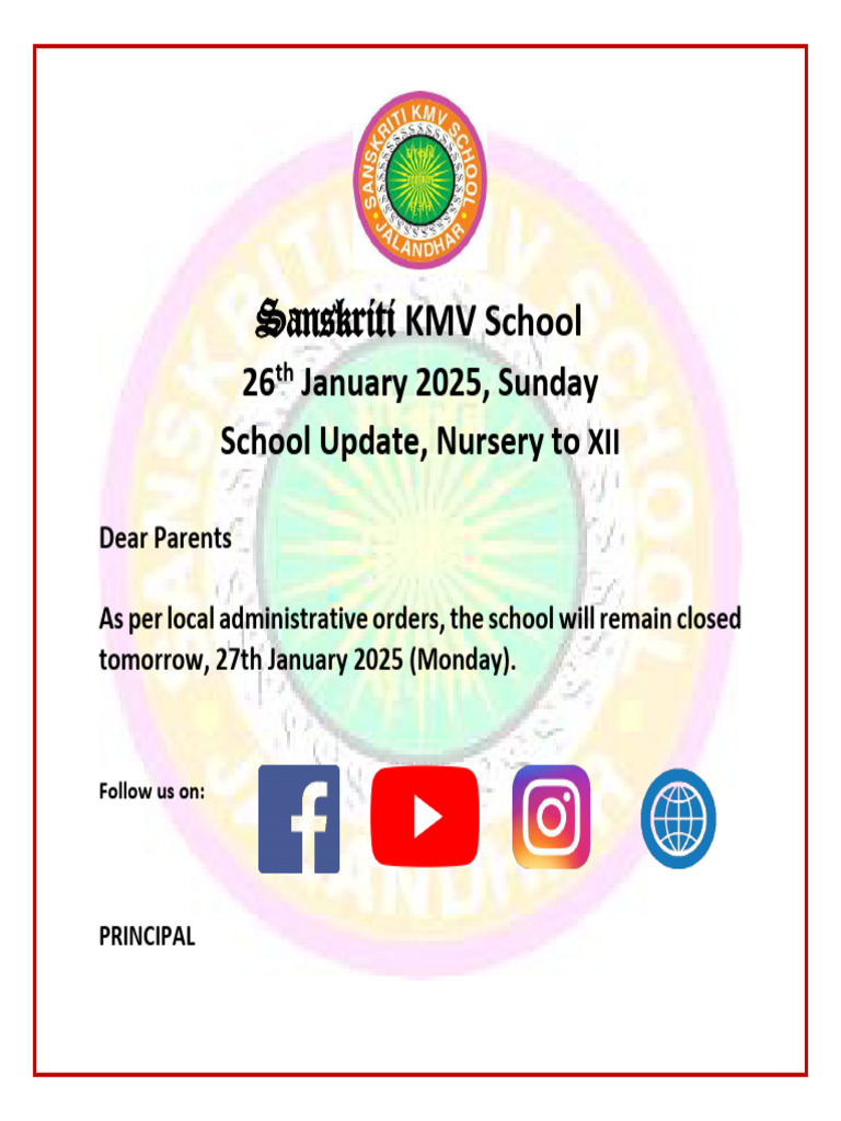 School Update, Nursery To XII, 26th January 2025 | PDF
