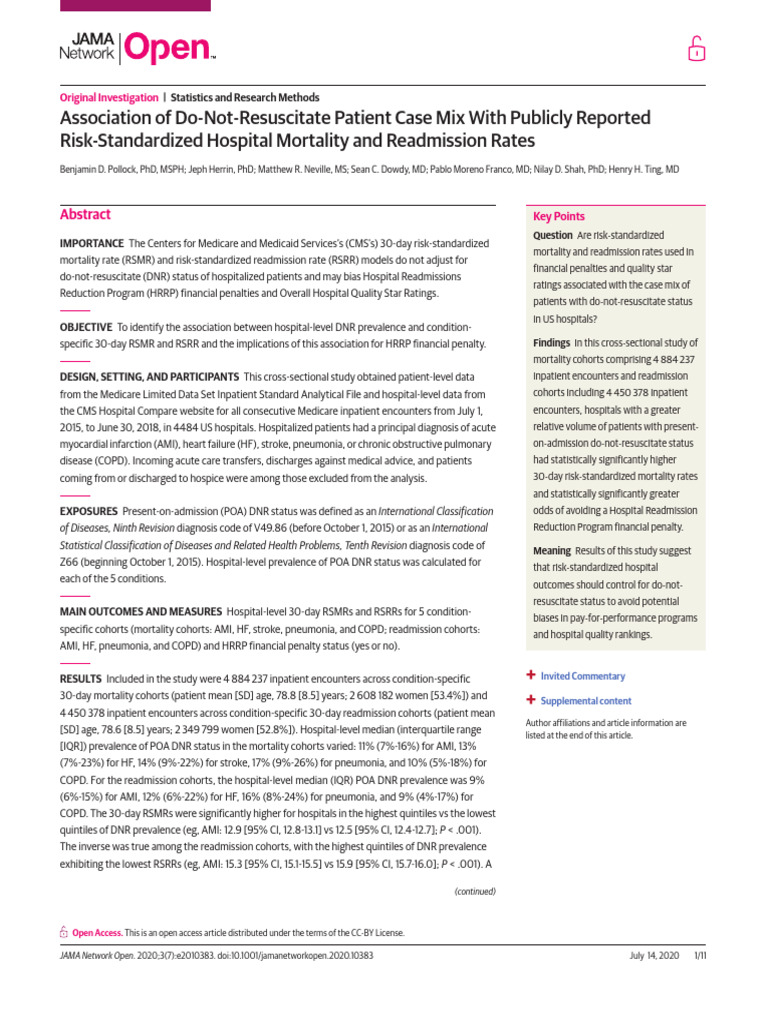 Association of Do-Not-Resuscitate Patient Case Mix With Publicly ...
