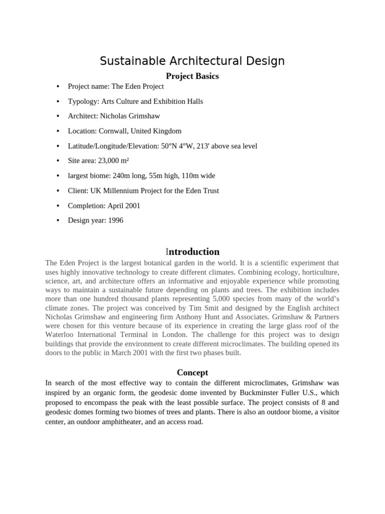 Eden Project: Sustainable Design Overview | PDF | Natural Environment