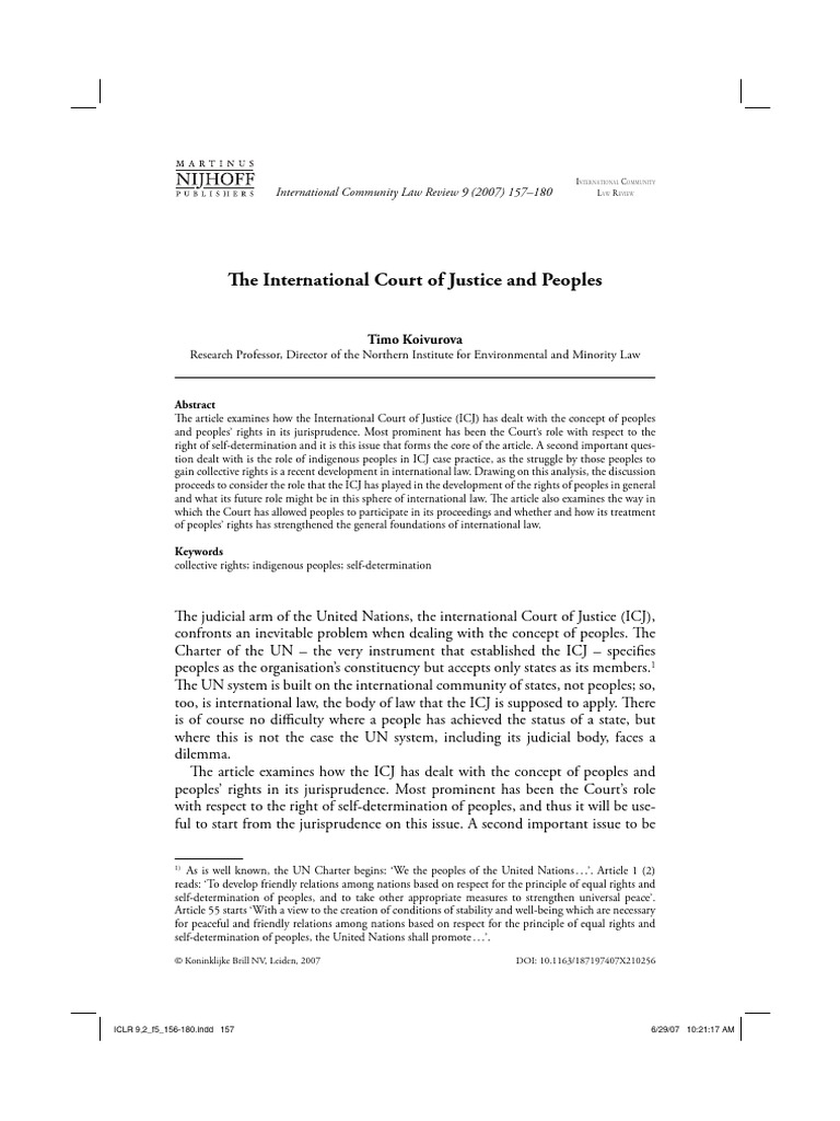 ICJ Jurisprudence on Peoples' Rights | PDF | International Relations ...