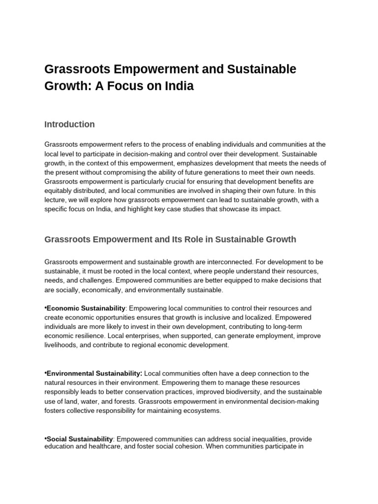 Grassroots Empowerment for India's Growth | PDF | Sustainability ...