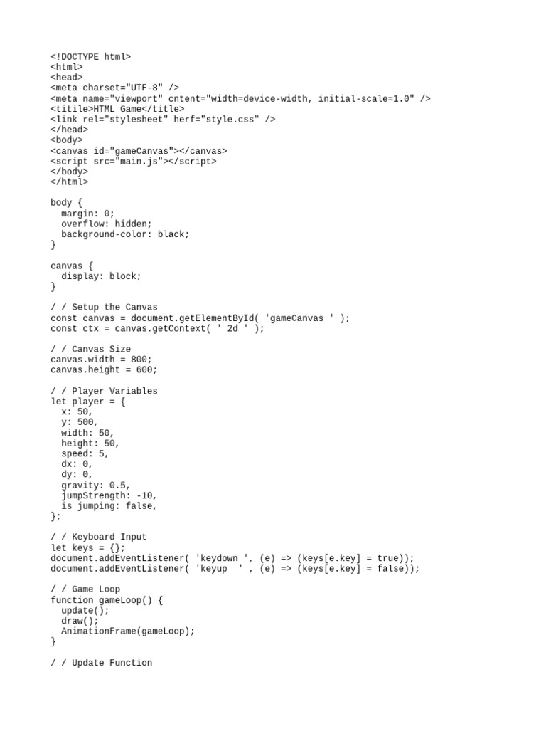 HTML Canvas Game Code Example | PDF | Computer Programming | Computing