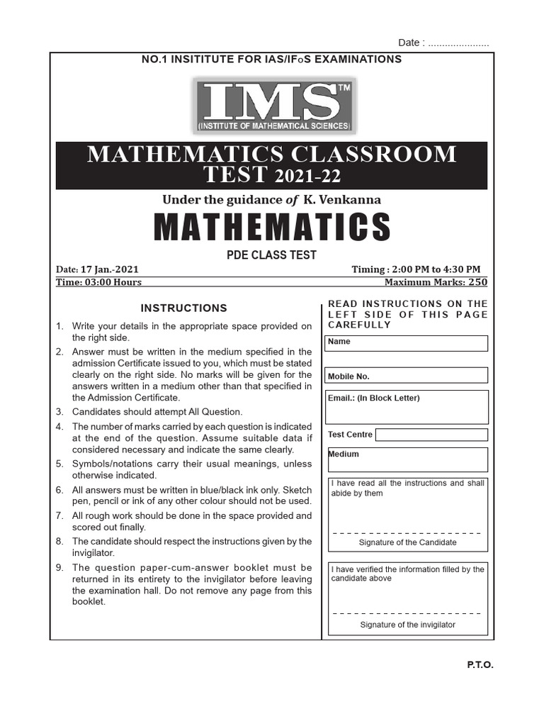 Maths Opt Ims Test-9 2023-King r Queen p | PDF | Applied Mathematics ...