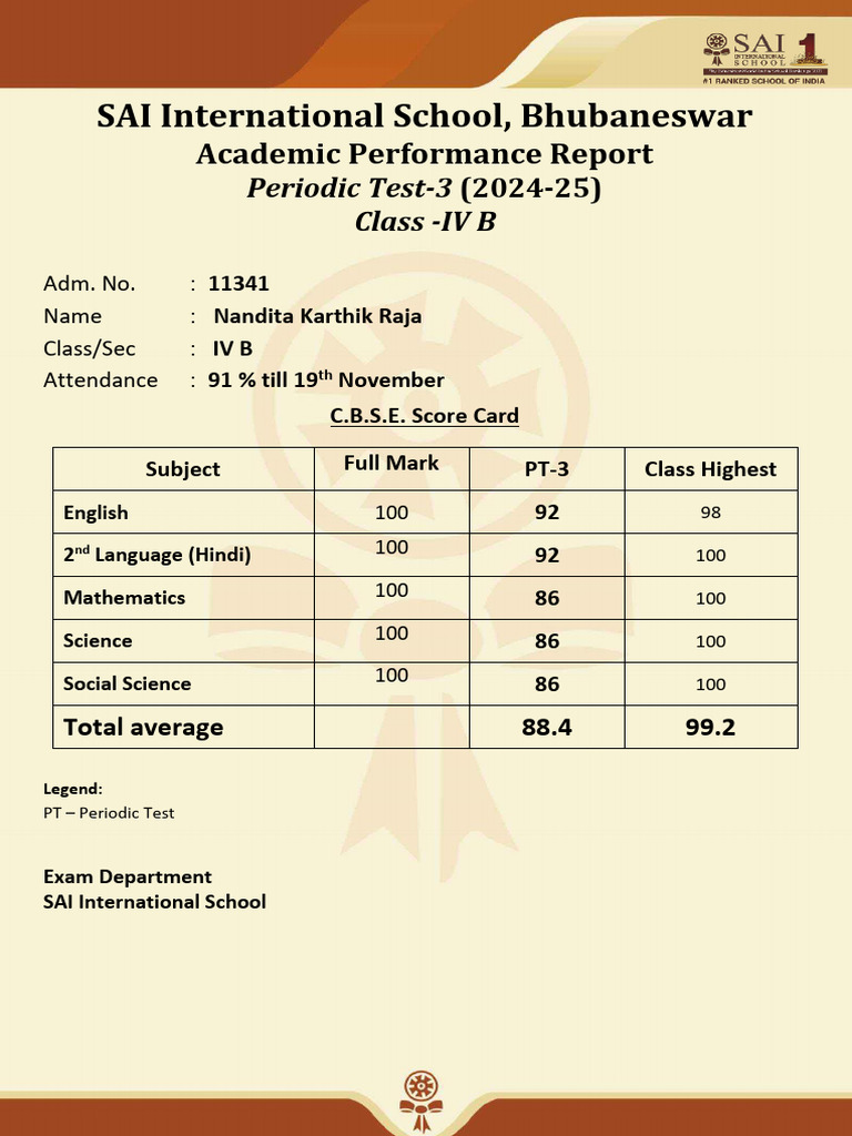 SAI International School Class IV B Report | PDF