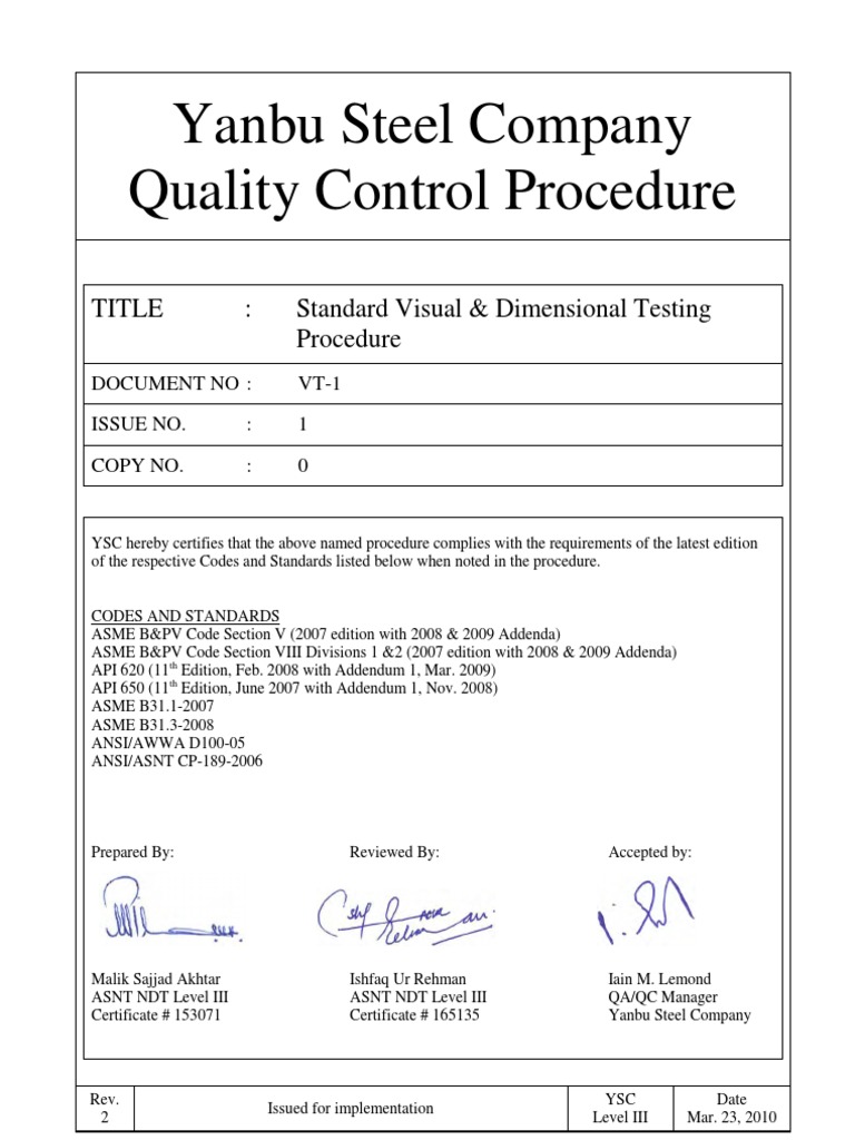 Visual Inspection Standards Procedure | PDF | Welding | Construction