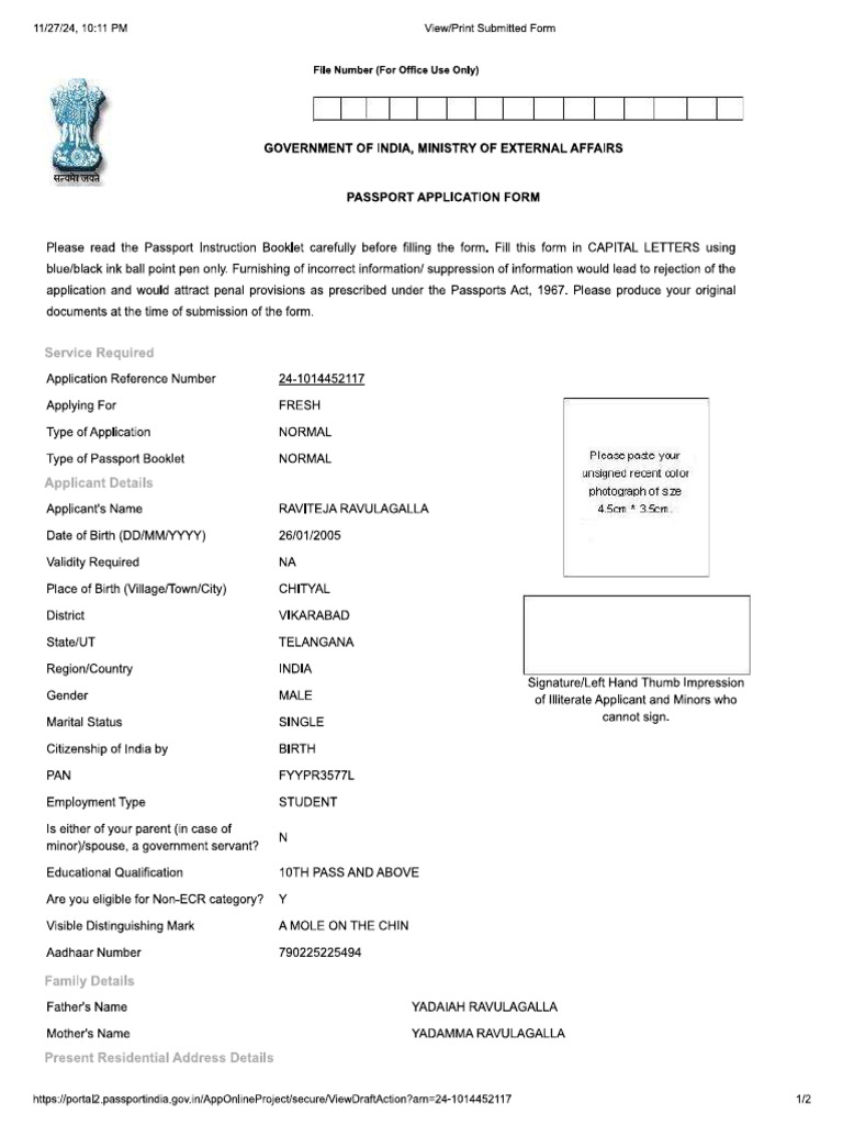 Indian Passport Instruction Booklet