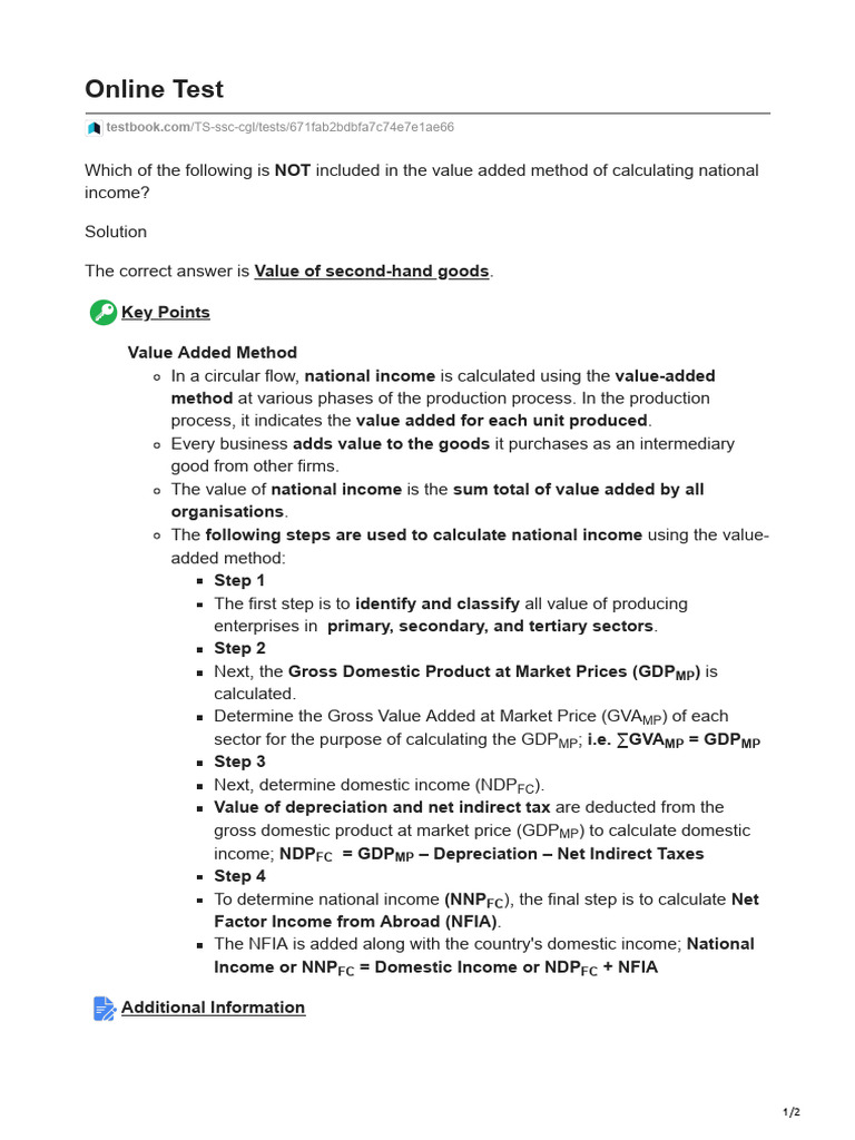 Value Added Method for National Income | PDF | Measures Of National ...